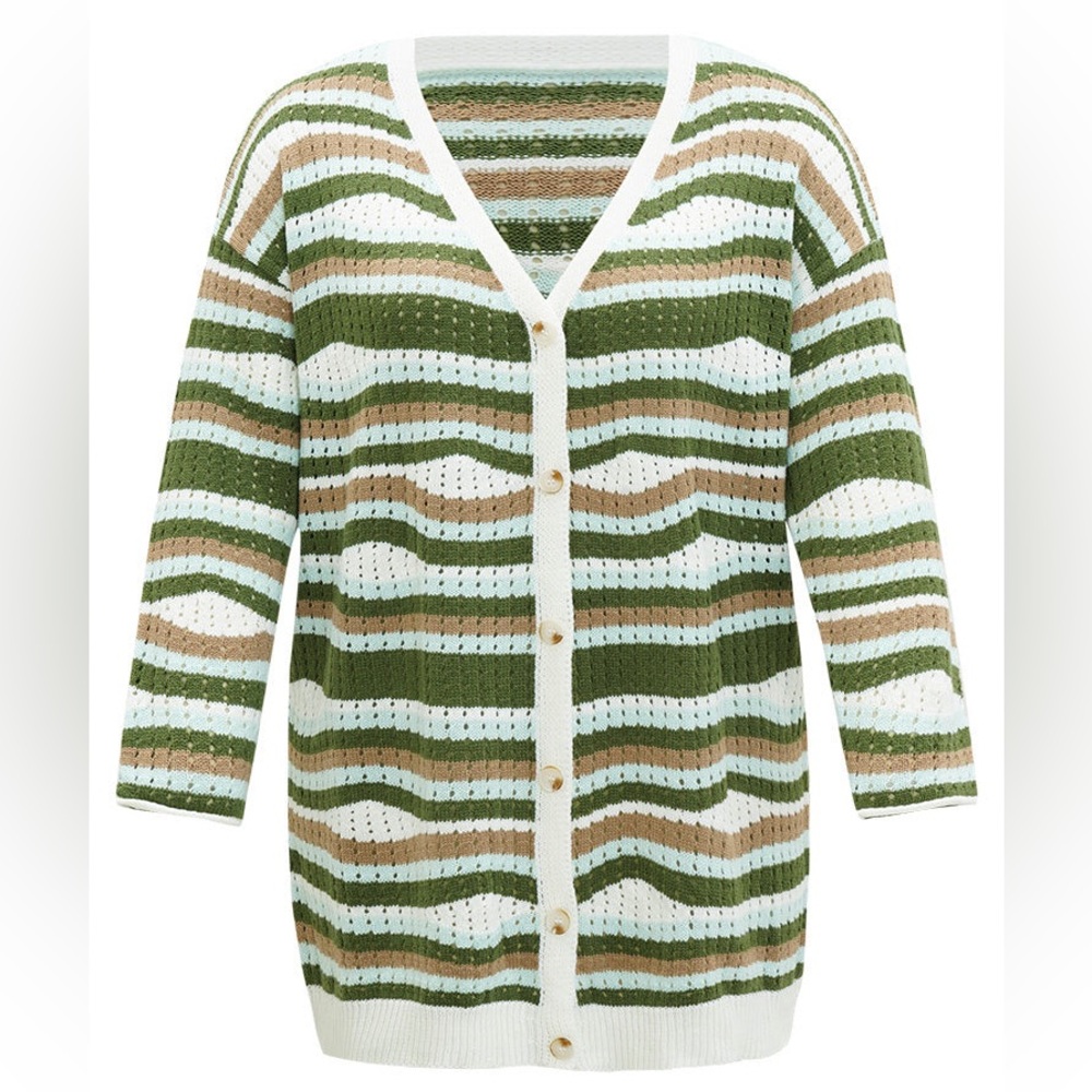 BLOOMCHIC Striped Contrast Button Up Hollow Out Cardigan Size 5X NEW - Picture 16 of 16